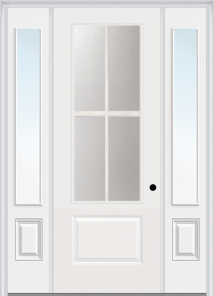 MMI 3/4 Lite 1 Panel Direct Glazed 3'0" X 8'0" Fiberglass Smooth Pro Clear Glass Exterior Prehung Door With 2 3/4 Lite 14 Inches Sidelights 608