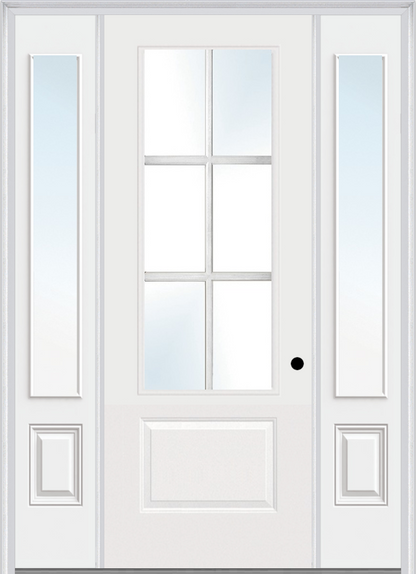 MMI 3/4 Lite 1 Panel Direct Glazed 3'0" X 8'0" Fiberglass Smooth Pro Clear Glass Exterior Prehung Door With 2 3/4 Lite 14 Inches Sidelights 608