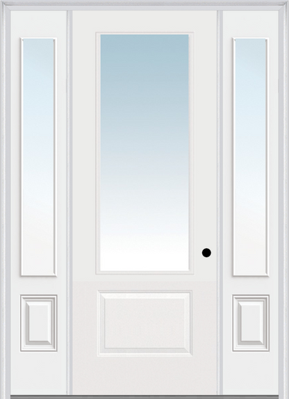 MMI 3/4 LITE 1 PANEL DIRECT GLAZED 3'0" X 8'0" FIBERGLASS SMOOTH PRO CLEAR GLASS EXTERIOR PREHUNG DOOR WITH 2 3/4 LITE 14 INCHES SIDELIGHTS 608