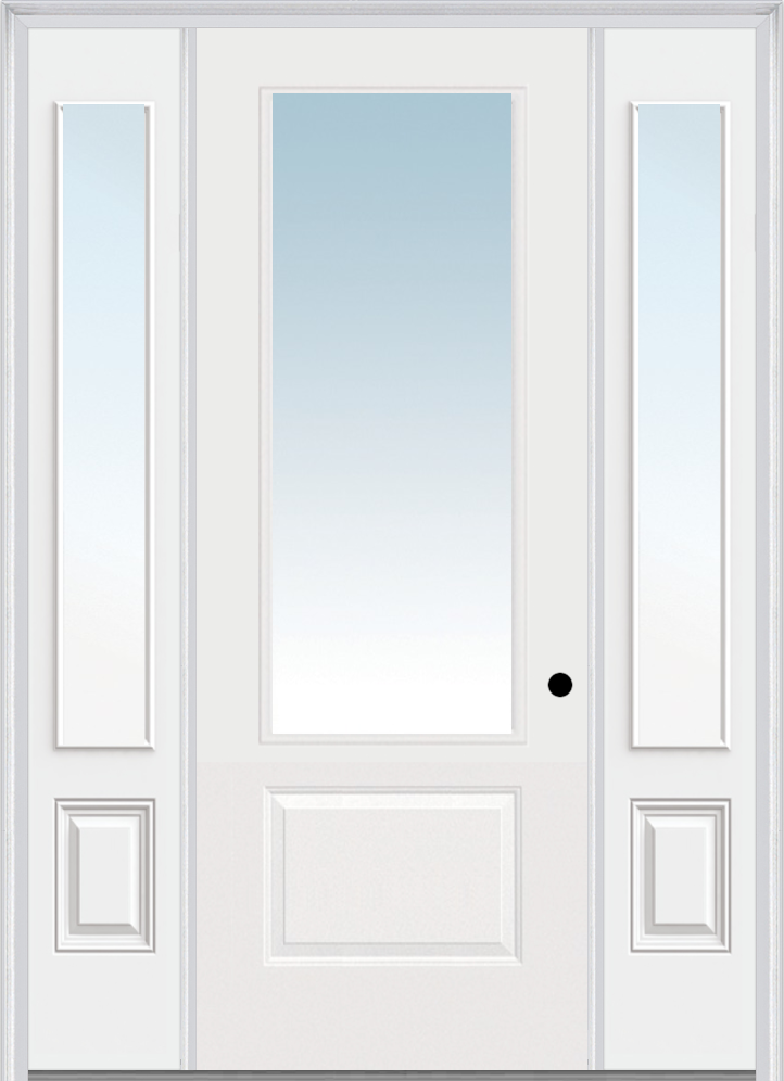 MMI 3/4 Lite 1 Panel Direct Glazed 3'0" X 8'0" Fiberglass Smooth Pro Clear Glass Exterior Prehung Door With 2 3/4 Lite 14 Inches Sidelights 608