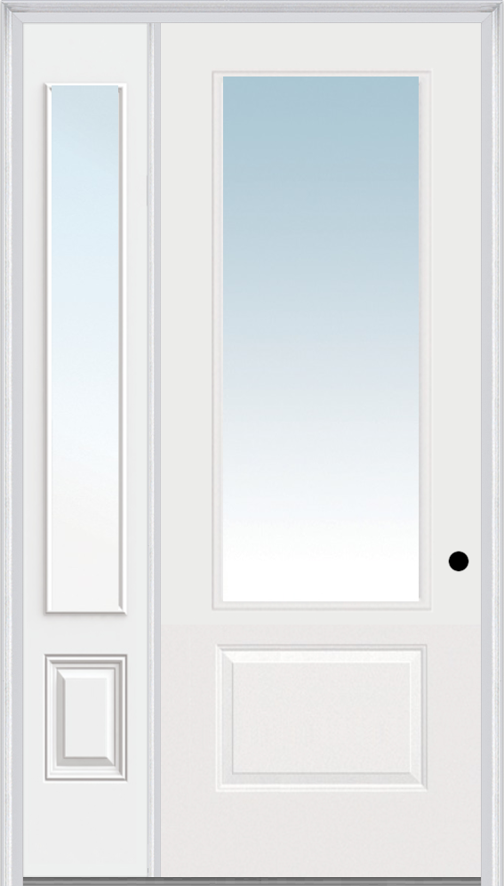 MMI 3/4 Lite 1 Panel Direct Glazed 3'0" X 8'0" Fiberglass Smooth Pro Clear Glass Exterior Prehung Door With 1 3/4 Lite 14 Inches Sidelight 608