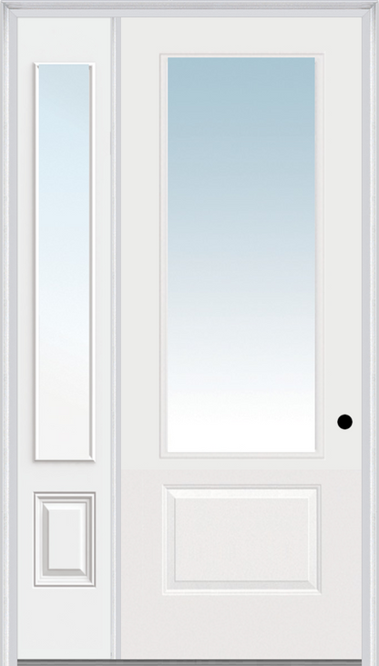 MMI 3/4 Lite 1 Panel Direct Glazed 3'0" X 8'0" Fiberglass Smooth Pro Clear Glass Exterior Prehung Door With 1 3/4 Lite 14 Inches Sidelight 608