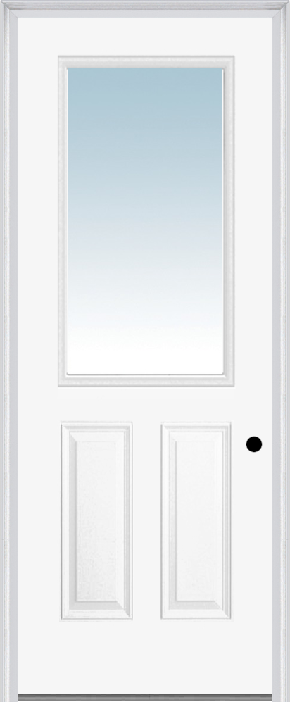 MMI 1/2 Lite 2 Panel 3'0" X 8'0" Fiberglass Smooth Clear Glass Finger Jointed Primed Exterior Prehung Door 906