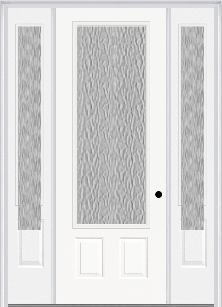 MMI 3/4 Lite 2 Panel 3'0" X 8'0" Fiberglass Smooth Textured/Privacy Glass Exterior Prehung Door With 2 3/4 Lite 14 Inches Sidelights 607