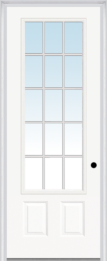 MMI 3/4 Lite 2 Panel 3'0" X 8'0" 15 Lite Fiberglass Smooth Clear Glass White Grilles Between Glass Finger Jointed Primed Exterior Prehung Door 759 GBG