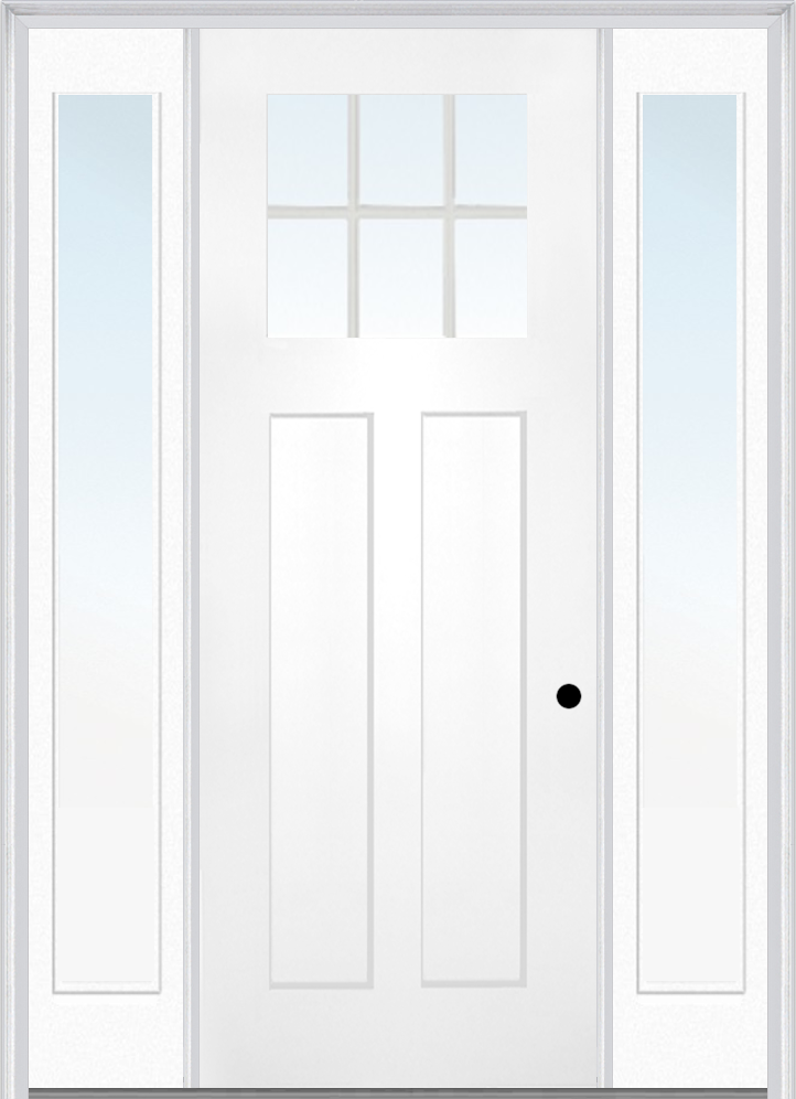 MMI Craftsman 2 Panel Shaker Direct Glazed 3'0" X 8'0" Fiberglass Smooth Pro Clear Low-E Glass Exterior Prehung Door With 2 Full Lite Low-E 12 Inches Sidelights 868