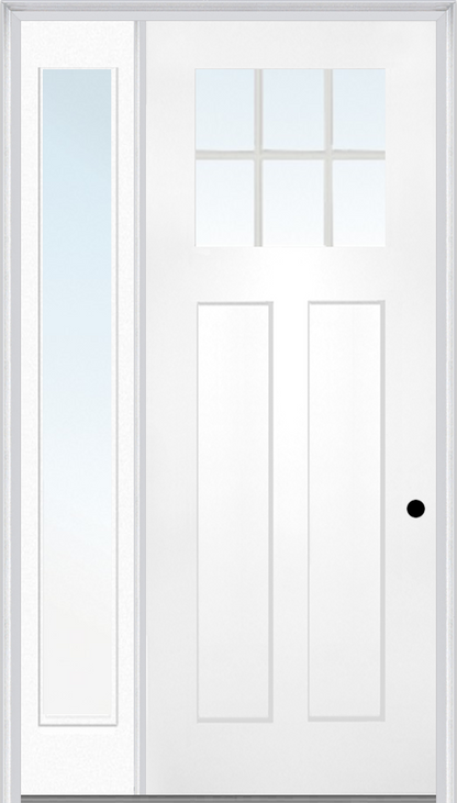 MMI Craftsman 2 Panel Shaker Direct Glazed 3'0" X 8'0" Fiberglass Smooth Pro Clear Low-E Glass Exterior Prehung Door With 1 Full Lite Craftsman Direct Glazed 12 Inches Sidelight 868