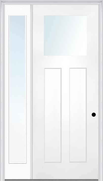 MMI Craftsman 2 Panel Shaker Direct Glazed 3'0" X 8'0" Fiberglass Smooth Pro Clear Low-E Glass Exterior Prehung Door With 1 Full Lite Craftsman Direct Glazed 12 Inches Sidelight 868