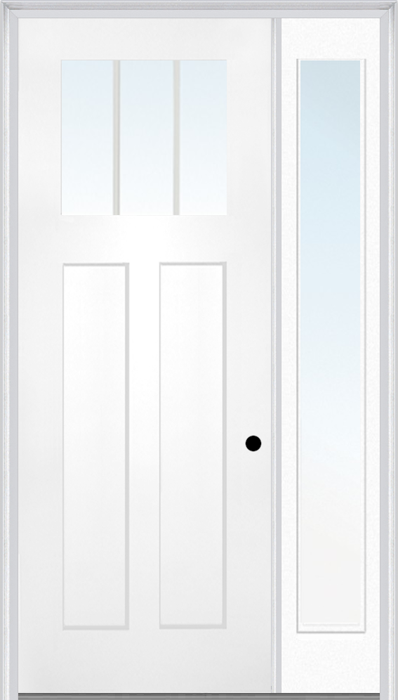 MMI Craftsman 2 Panel Shaker Direct Glazed 3'0" X 8'0" Fiberglass Smooth Pro Clear Low-E Glass Exterior Prehung Door With 1 Full Lite Craftsman Direct Glazed 12 Inches Sidelight 868