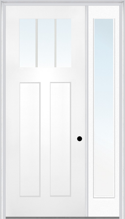 MMI Craftsman 2 Panel Shaker Direct Glazed 3'0" X 8'0" Fiberglass Smooth Pro Clear Low-E Glass Exterior Prehung Door With 1 Full Lite Craftsman Direct Glazed 12 Inches Sidelight 868