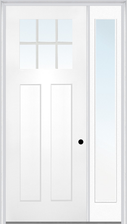 MMI Craftsman 2 Panel Shaker Direct Glazed 3'0" X 8'0" Fiberglass Smooth Pro Clear Low-E Glass Exterior Prehung Door With 1 Full Lite Craftsman Direct Glazed 12 Inches Sidelight 868