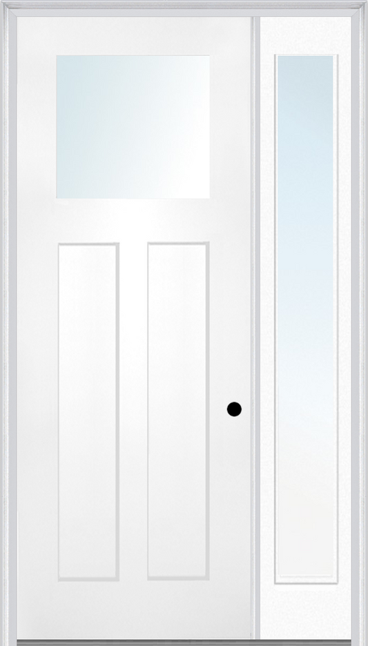 MMI Craftsman 2 Panel Shaker Direct Glazed 3'0" X 8'0" Fiberglass Smooth Pro Clear Low-E Glass Exterior Prehung Door With 1 Full Lite Craftsman Direct Glazed 12 Inches Sidelight 868