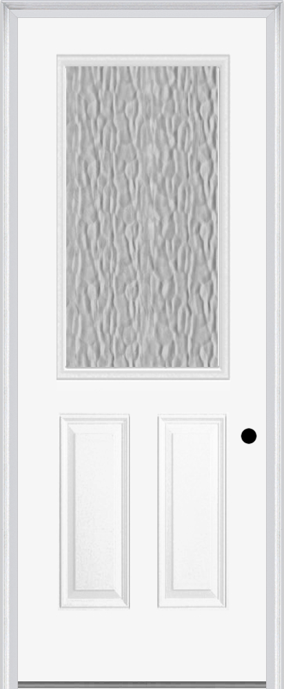 MMI 1/2 Lite 2 Panel 3'0" X 8'0" Fiberglass Smooth Textured/Privacy Glass Finger Jointed Primed Exterior Prehung Door 906