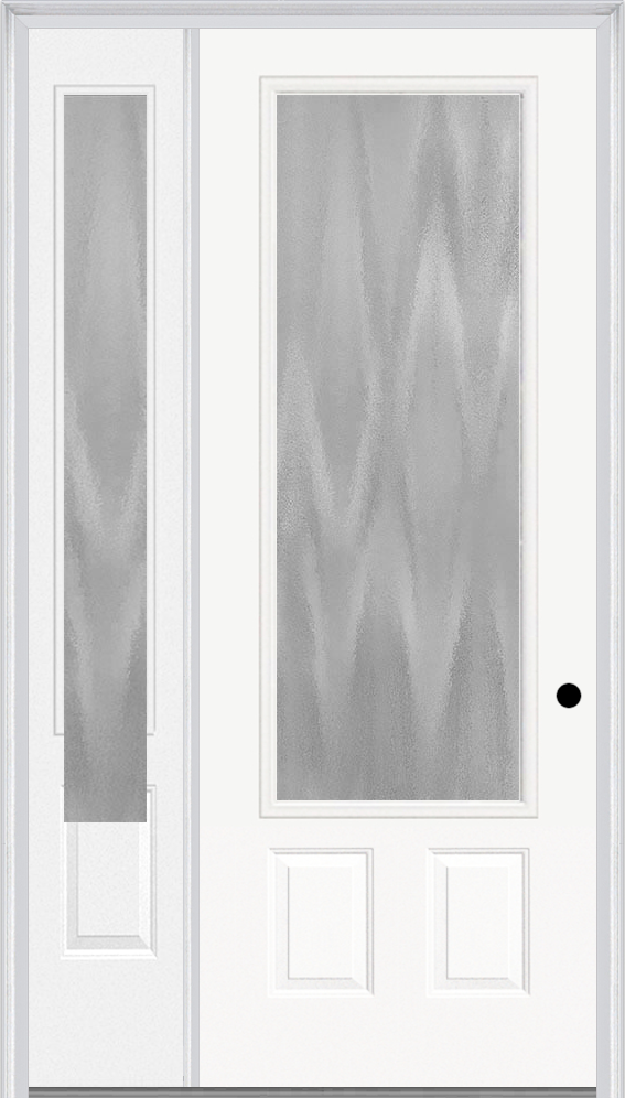 MMI 3/4 Lite 2 Panel 3'0" X 8'0" Fiberglass Smooth Textured/Privacy Glass Exterior Prehung Door With 1 3/4 Lite 14 Inches Sidelight 607