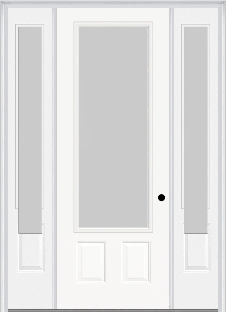 MMI 3/4 Lite 2 Panel 3'0" X 8'0" Fiberglass Smooth Textured/Privacy Glass Exterior Prehung Door With 2 3/4 Lite 14 Inches Sidelights 607