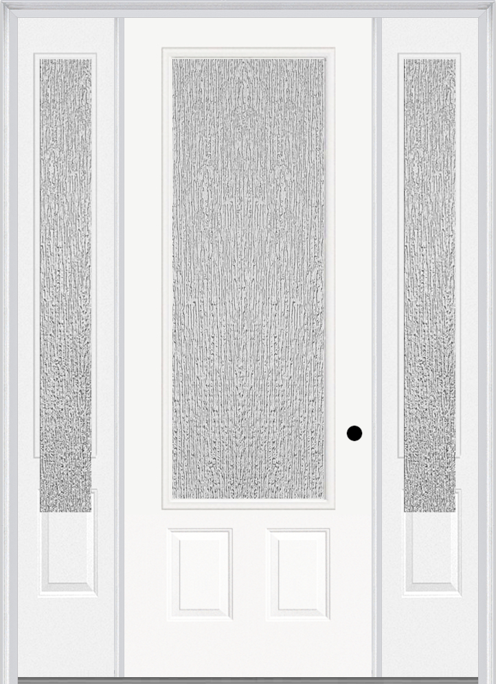 MMI 3/4 Lite 2 Panel 3'0" X 8'0" Fiberglass Smooth Textured/Privacy Glass Exterior Prehung Door With 2 3/4 Lite 14 Inches Sidelights 607