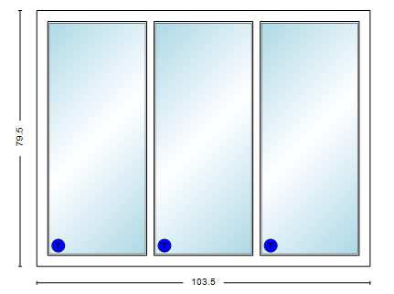 MI V3000 Series 9'0" X 6'8" Vinyl 3 Panel Sliding/Gliding Clear Dual Pane Low-E Argon Tempered Glass Knocked Down Patio Door 1617 Grilles/Screen Optional