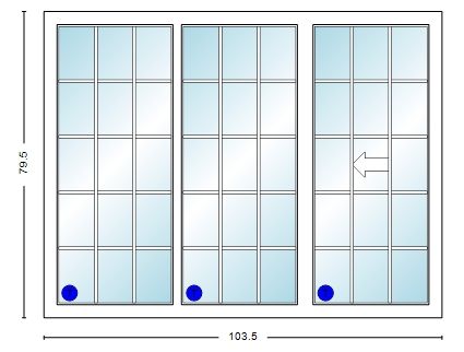 MI V3000 Series 9'0" X 6'8" Vinyl 3 Panel Sliding/Gliding Clear Dual Pane Low-E Argon Tempered Glass Knocked Down Patio Door 1617 Grilles/Screen Optional