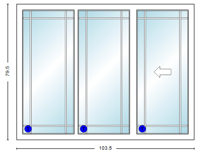 MI V3000 Series 9'0" X 6'8" Vinyl 3 Panel Sliding/Gliding Clear Dual Pane Low-E Argon Tempered Glass Knocked Down Patio Door 1617 Grilles/Screen Optional