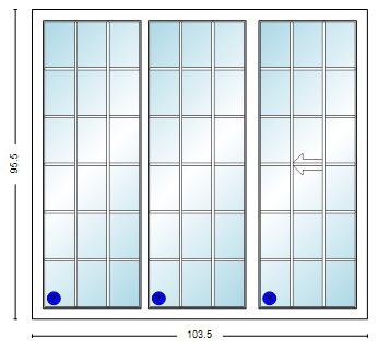 MI V3000 Series 9'0" X 8'0" Vinyl 3 Panel Sliding/Gliding Clear Dual Pane HP Low-E Argon Tempered Glass Knocked Down Patio Door 1617 Grilles/Screen Optional