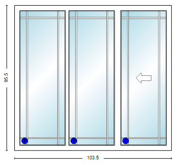 MI V3000 Series 9'0" X 8'0" Vinyl 3 Panel Sliding/Gliding Clear Dual Pane HP Low-E Argon Tempered Glass Knocked Down Patio Door 1617 Grilles/Screen Optional