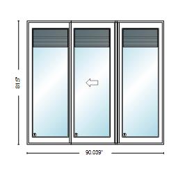 PELLA 90" X 81.5" Lifestyle Series Contemporary 3 Panel OXO Hinged Glass With Manual Blinds/Shades Advanced Low-E Insulating Tempered Argon Fill Glass Assembled Sliding/Gliding Patio Door Screen Option