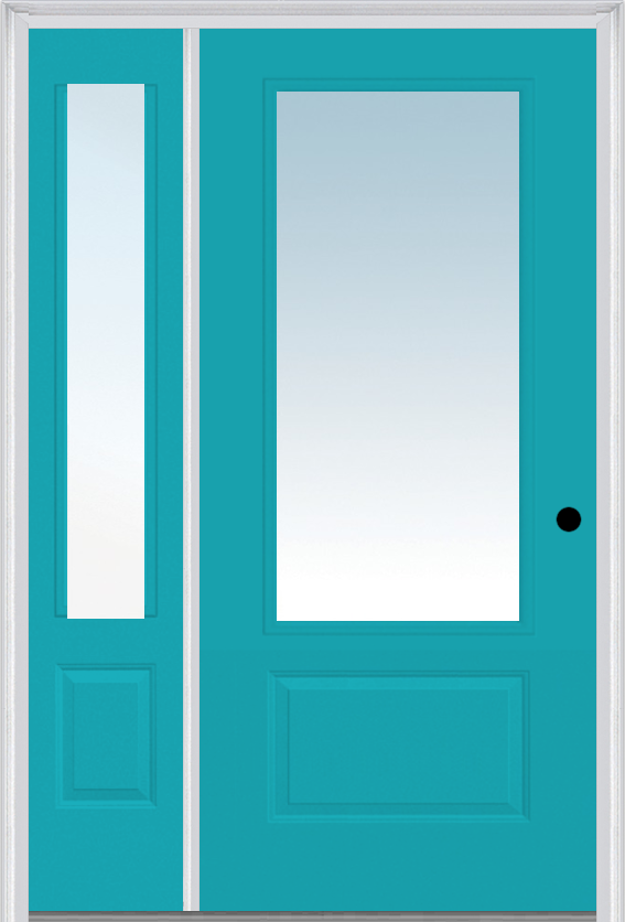 MMI 3/4 Lite 1 Panel 3'0" X 6'8" Fiberglass Smooth Exterior Prehung Door With 1 Clear 3/4 Lite Glass Sidelight 608