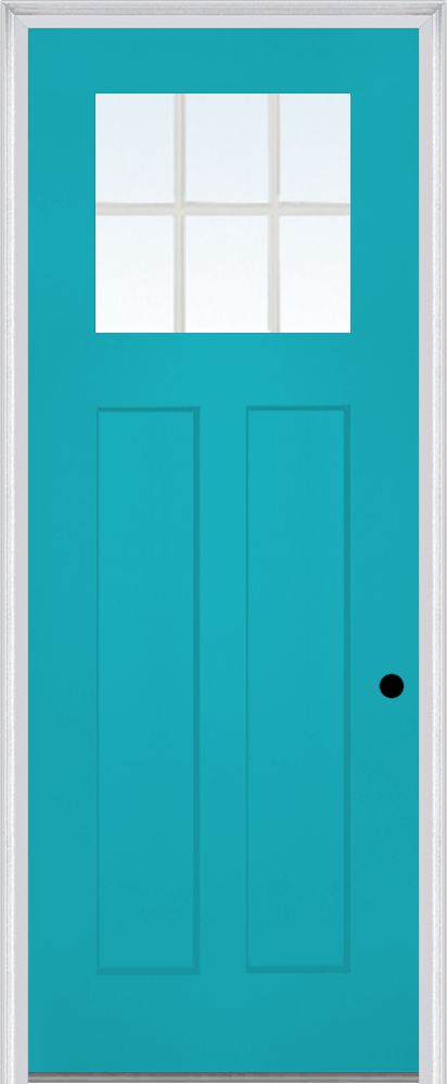 MMI Craftsman 2 Panel Shaker Direct Glazed 3'0" X 8'0" Fiberglass Smooth Pro Clear Glass Finger Jointed Primed Exterior Prehung Door