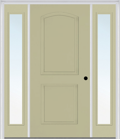 MMI 2 Panel Arch 3'0" X 6'8" Fiberglass Smooth Exterior Prehung Door With 2 Full Lite Clear Or Privacy/Textured Glass Sidelights 22