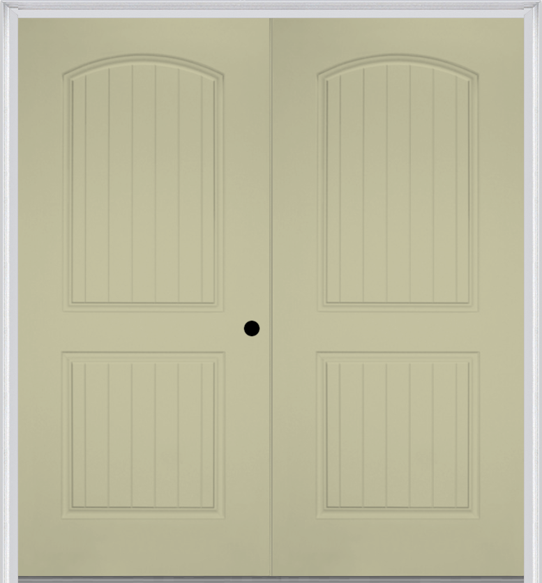MMI TWIN/DOUBLE 2 PANEL ARCH PLANKED 6'8" FIBERGLASS SMOOTH EXTERIOR PREHUNG DOOR 200
