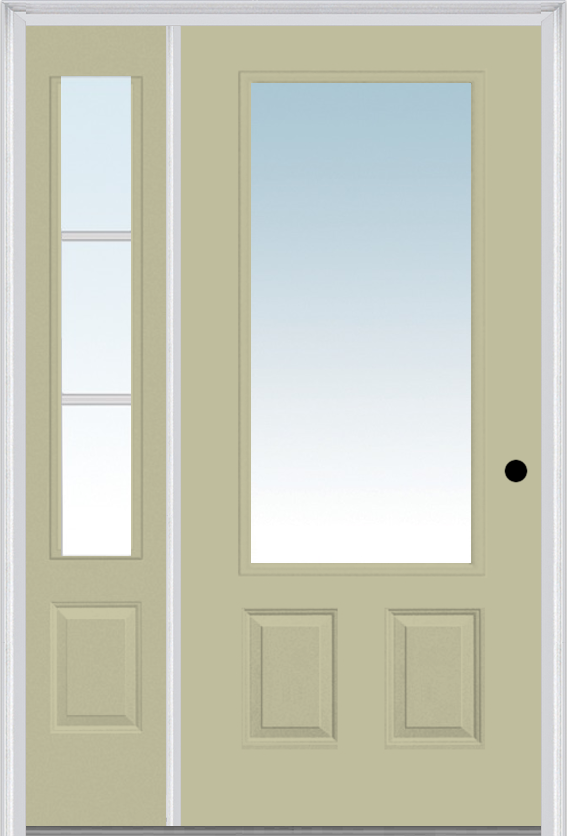 MMI 3/4 Lite 2 Panel 3'0" X 6'8" Fiberglass Smooth Exterior Prehung Door With 1 SDL Grilles 3/4 Lite Low-E Glass Sidelight 147