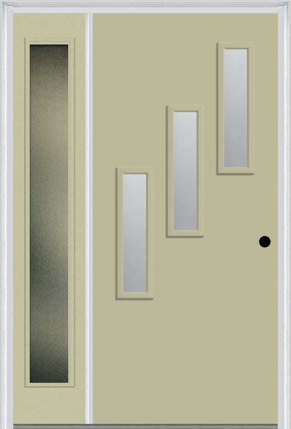 MMI 3 Lite Vertical Hinge/Stop Side 3'0" X 6'8" Fiberglass Smooth Clear Or Frosted Glass Exterior Prehung Door With 1 Craftsman Full Lite Low-E Sidelight 842V3H Or 842V3S