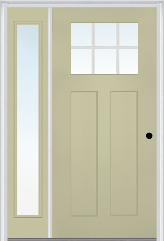 MMI Craftsman 2 Panel Shaker 3'0" X 6'8" Fiberglass Smooth Low-E Glass Exterior Prehung Door With 1 Full Craftsman Lite Clear Or SDL Glass Sidelight 866, 867 SDL, Or 868 SDL