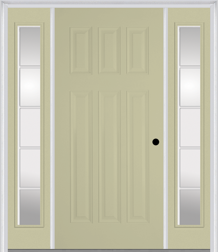 MMI Craftsman 6 Panel 3'0" X 6'8" Fiberglass Smooth Exterior Prehung Door With 2 Full Lite SDL Grilles Glass Sidelights 400