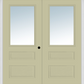 MMI TWIN/DOUBLE 1/2 LITE HORIZONTAL 2 PANEL 6'0" X 6'8" FIBERGLASS SMOOTH CLEAR GLASS EXTERIOR PREHUNG DOOR 631