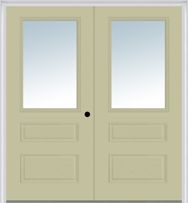 MMI TWIN/DOUBLE 1/2 LITE HORIZONTAL 2 PANEL 6'0" X 6'8" FIBERGLASS SMOOTH CLEAR GLASS EXTERIOR PREHUNG DOOR 631