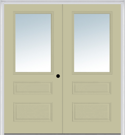 MMI TWIN/DOUBLE 1/2 LITE HORIZONTAL 2 PANEL 6'0" X 6'8" FIBERGLASS SMOOTH CLEAR GLASS EXTERIOR PREHUNG DOOR 631