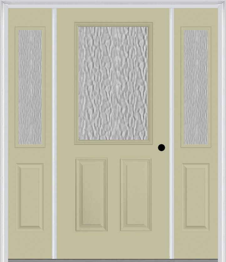 MMI 1/2 Lite 2 Panel 3'0" X 6'8" Textured/Privacy Fiberglass Smooth Exterior Prehung Door With 2 Half Lite Textured/Privacy Glass Sidelights 684