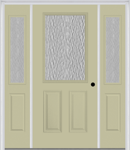 MMI 1/2 Lite 2 Panel 3'0" X 6'8" Textured/Privacy Fiberglass Smooth Exterior Prehung Door With 2 Half Lite Textured/Privacy Glass Sidelights 684