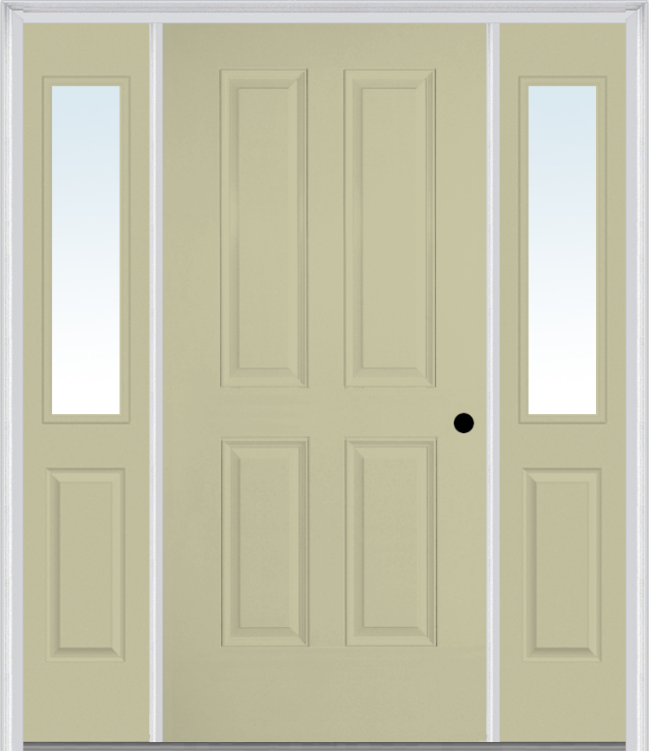 MMI TRUE 4 PANEL 3'0" X 6'8" FIBERGLASS SMOOTH EXTERIOR PREHUNG DOOR WITH 2 HALF LITE CLEAR OR PRIVACY/TEXTURED GLASS SIDELIGHTS 40