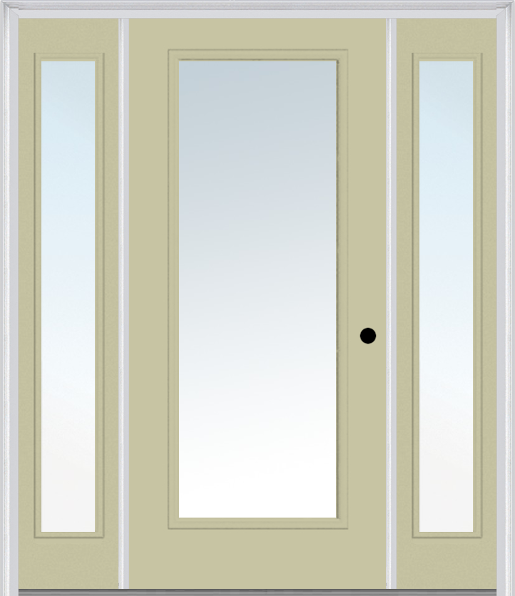 MMI Full Lite 3'0" X 6'8" Fiberglass Smooth Exterior Prehung Door With 2 Full Lite Clear Glass Sidelights 59