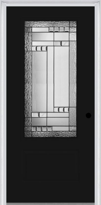 MMI 3/4 Lite 1 Panel 3'0" X 6'8" Fiberglass Smooth Metro Patina Decorative Glass Exterior Prehung Door 608