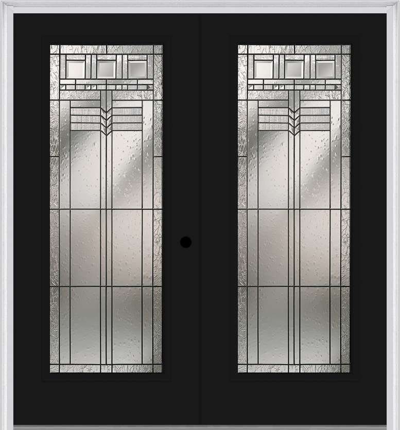 MMI Twin/Double Full Lite 6'8" Fiberglass Smooth Oak Park Patina Decorative Glass Exterior Prehung Door 686