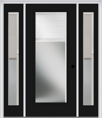 MMI FULL LITE RAISE/LOWER BLINDS 3'0" X 6'8" FIBERGLASS SMOOTH EXTERIOR PREHUNG DOOR WITH 2 FULL LITE GLASS RAISE/LOWER BLINDS SIDELIGHTS 686 RLB 690 RLB