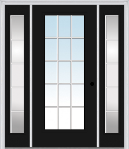 MMI Full Lite External Sdl Grilles 3'0" X 6'8" Fiberglass Smooth Exterior Prehung Door With 2 Full Lite Glass SDL Grilles Sidelights 61