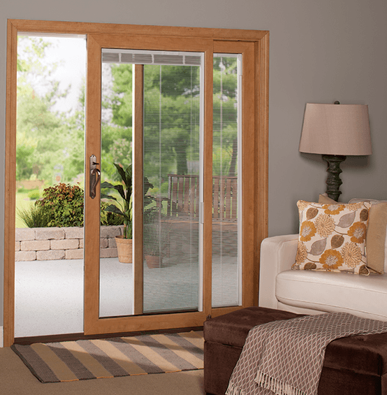 MI V3000 Series 6'0" X 6'8" Vinyl Sliding/Gliding Low-E Clear Dual Pane Tempered Glass 2 Panel Setup Patio Door With Rise/Lower Blinds/Shades Between The Glass 1615 Screen Optional