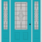 MMI 3/4 Lite 2 Panel 6'8" Fiberglass Smooth Grace Nickel Or Grace Patina Exterior Prehung Door With 2 Grace Nickel/Patina 3/4 Lite Decorative Glass Sidelights 607