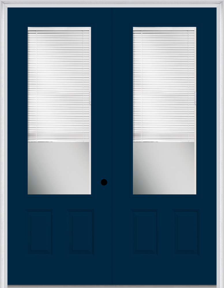 MMI TWIN/DOUBLE 3/4 LITE 2 PANEL RAISE/LOWER BLINDS 6'0" X 8'0" FIBERGLASS SMOOTH CLEAR GLASS EXTERIOR PREHUNG DOOR 759 RLB LOW-E OPTION