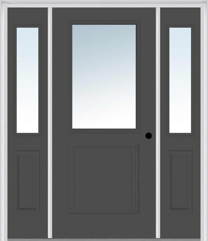 MMI 1/2 Lite 1 Panel 3'0" X 6'8" Fiberglass Smooth Exterior Prehung Door With 2 Half Lite Clear Glass Sidelights 682