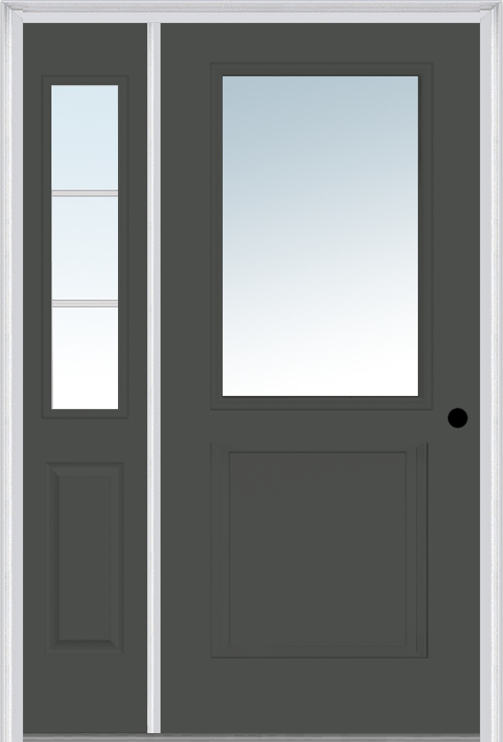 MMI 1/2 Lite 1 Panel 3'0" X 6'8" Fiberglass Smooth Exterior Prehung Door With 1 Half Lite SDL Grilles Glass Sidelight 682